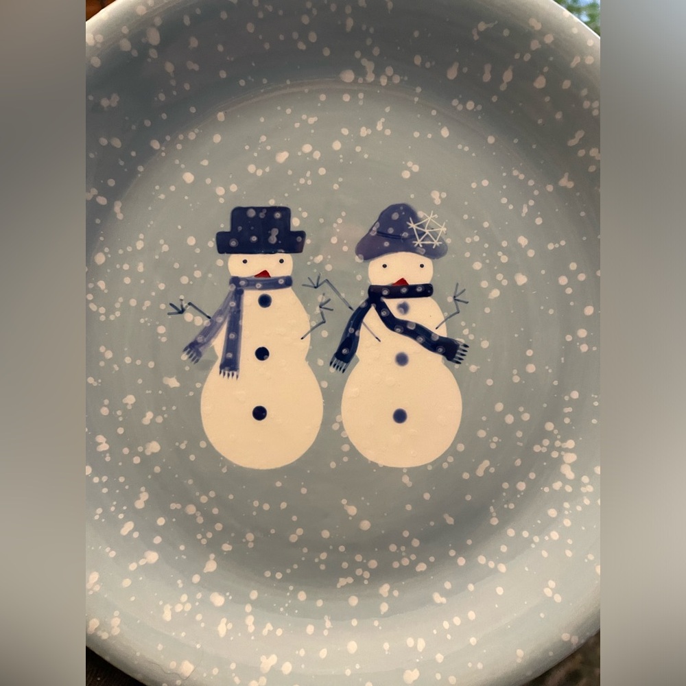 Blue Snowman 8” salad/luncheon plates 4 piece set EUC
